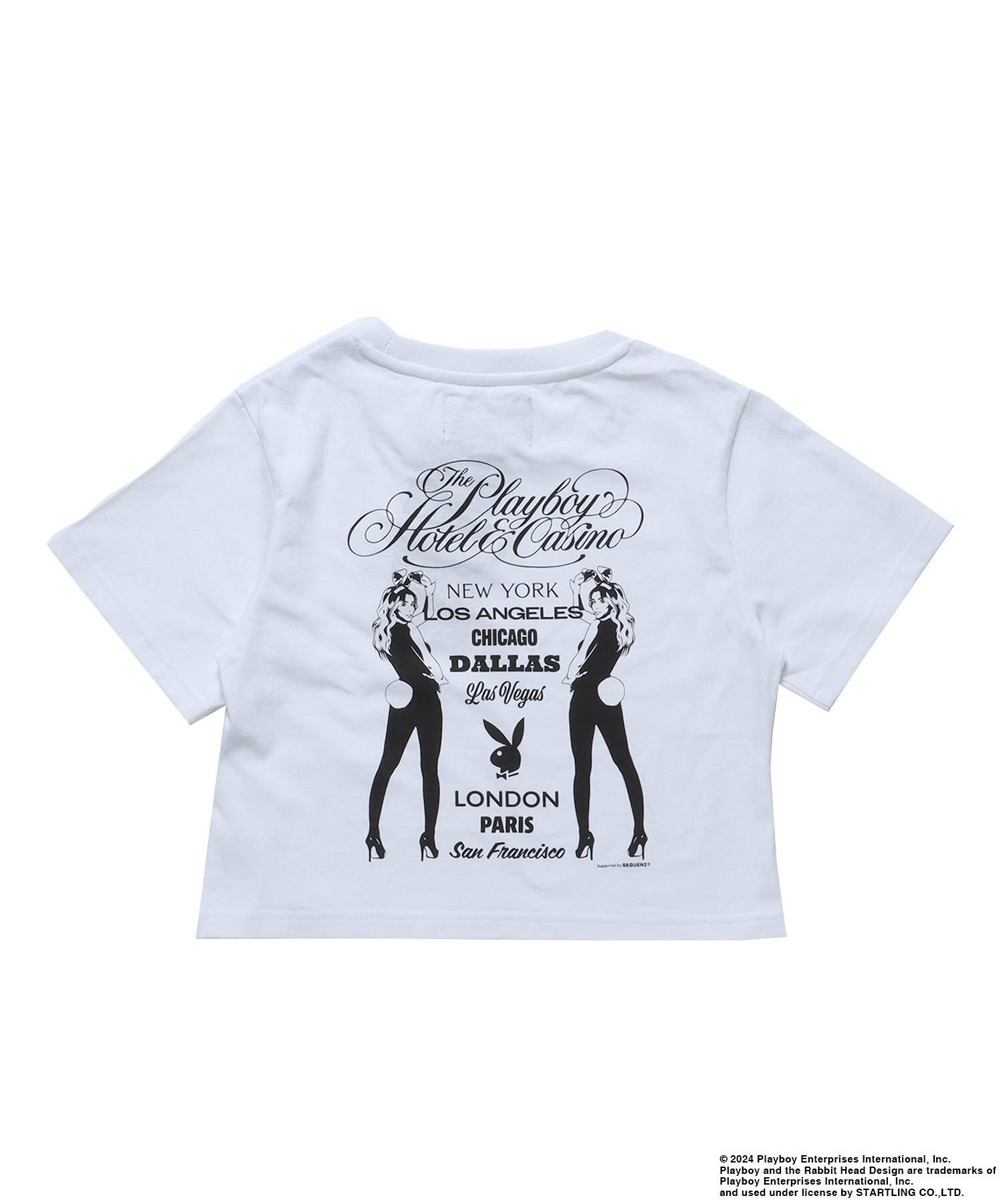 【SEQUENZ】 PLAYBOY BABE TEE / 半袖Tシャツ クルーネック バックプリント ワンポイント ショート丈 短丈 ブランドロゴ